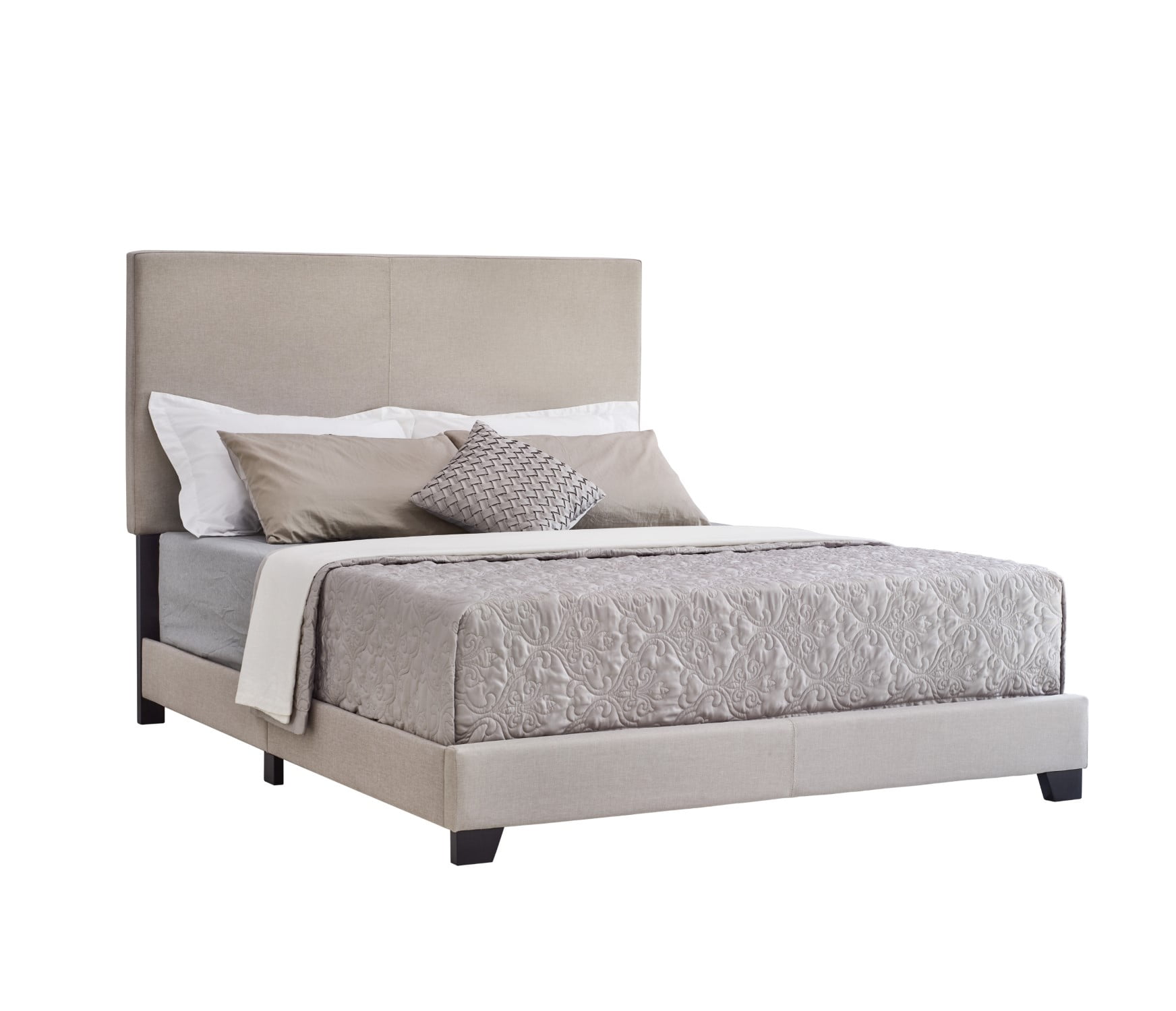 Home Design Evon King Linen Upholstered Bed Frame with Foam Padding and Polyester Upholstery, Warm Gray, Easy assembly