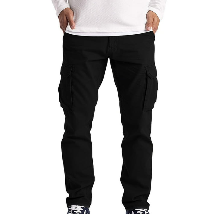 Chiccall Black Cargo Pants for Men , Casual Trousers Regular Fit Work ...