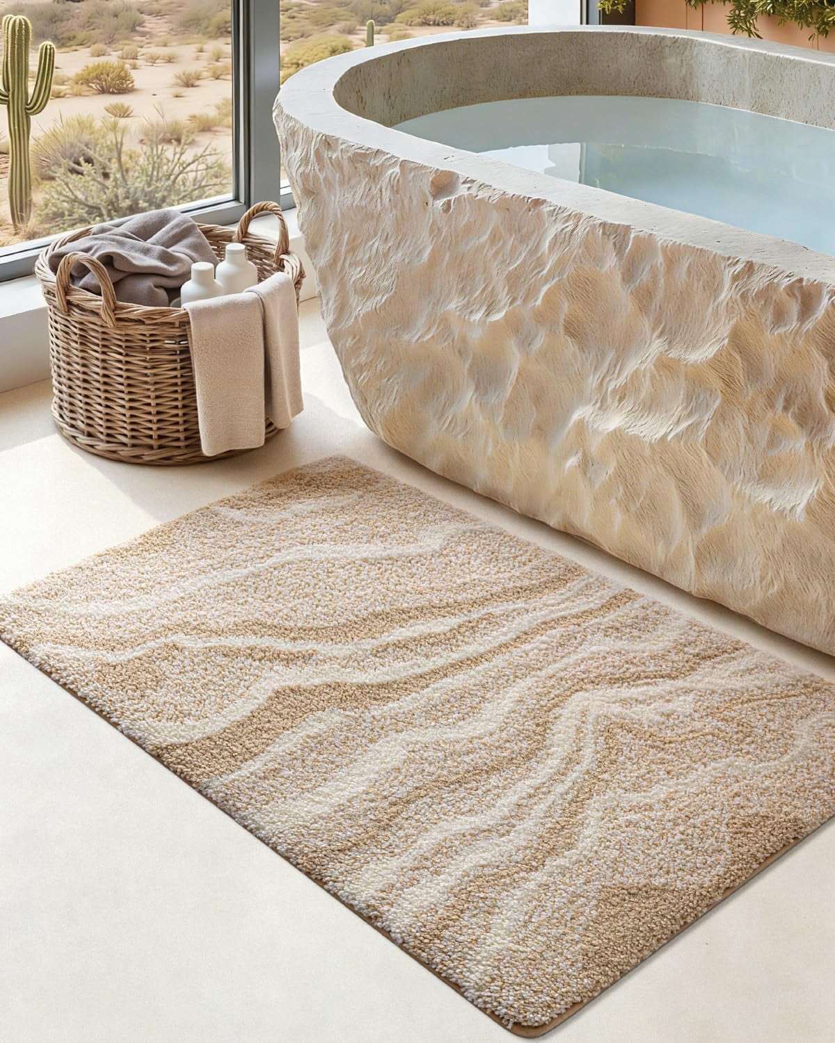 Bathroom Rug Mat 24x36, Soft and Absorbent Marble Bath Mat, Non Slip Machine Washable Bath Rugs for Shower Floor, Tub, Sink, Grey and White