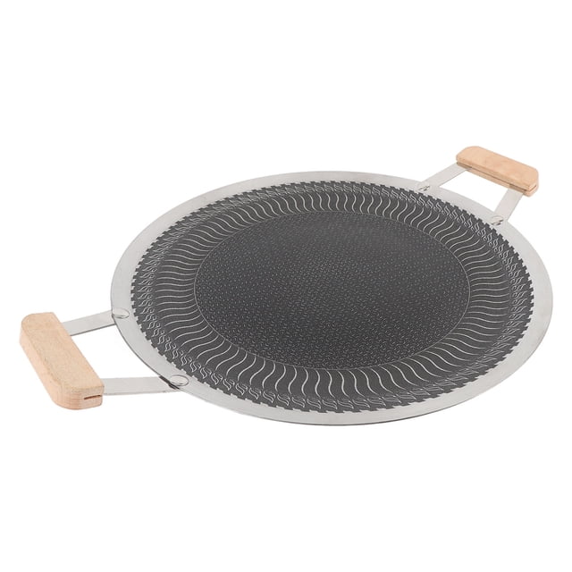 Plaque de Cuisson Antiadhésive Coréenne, Poêle-Gril BBQ en Acier Inoxydable avec Poignées pour Intérieur Extérieur Maison, Plaque de Cuisson Ronde à Répartition Uniforme de la Chaleur Barbecue pour Cuisinière, Induction