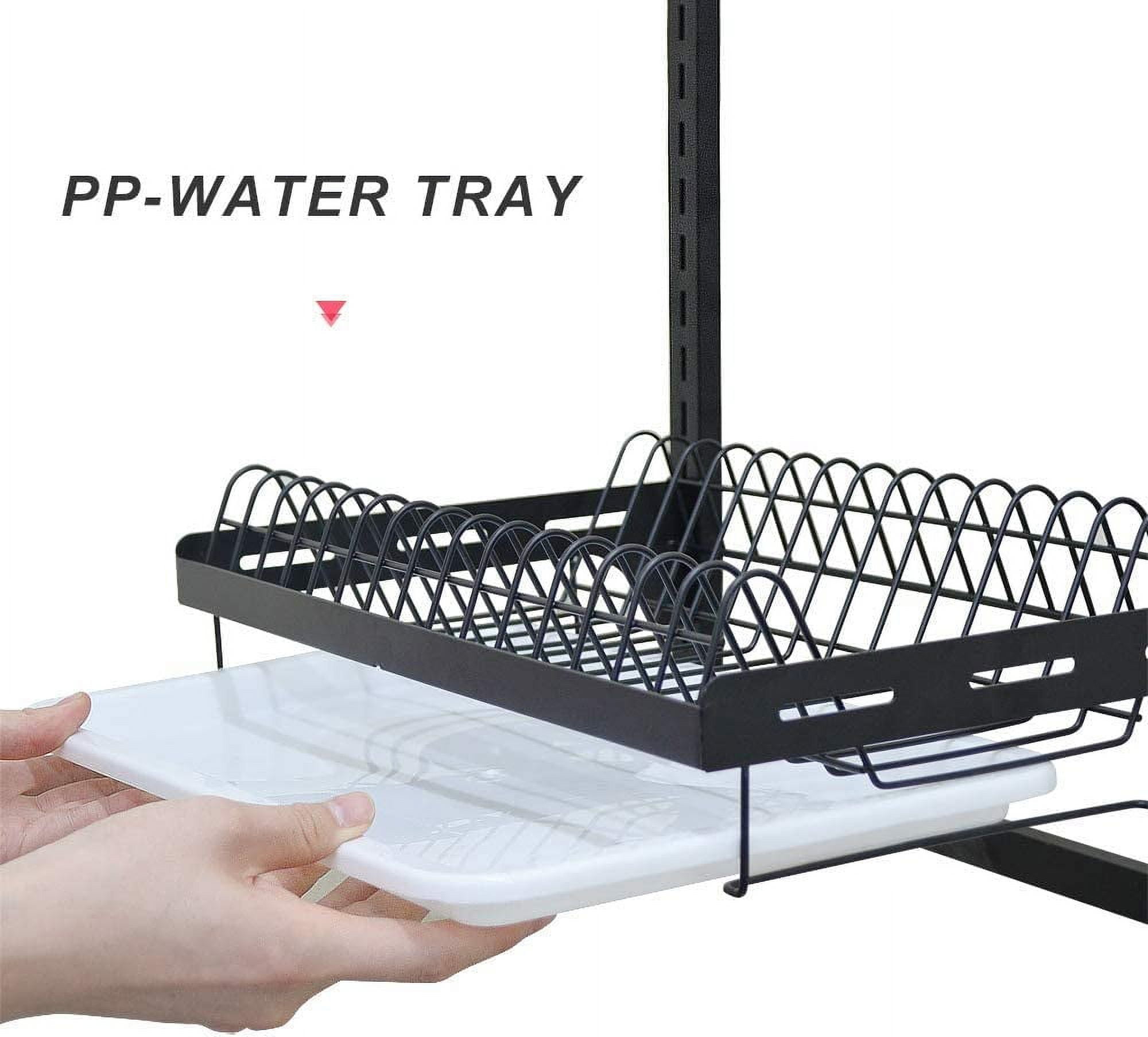 Junyuan Hanging Dish Drying Rack Wall Mount, 3 Tier Kitchen Plate Organizer Storage Shelf with Drain Tray, Stainless Steel Black