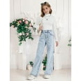 thumbnail image 6 of Oyyn Girls Baggy Fit Bow Embroidered Jeans Wide Leg High Elastic Waisted Straight Pants Y2K Tween Skater Streetwear, 6 of 8