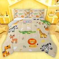 Homewish Cartoon Giraffe Zebra Bedding Comforter Set,Zoo Animal Lions Twin Comforter Sets,Wild Tiger Deer Crocodile Bedding Set For Boys Kids,Breathable Home Decor Reversible,2-Piece