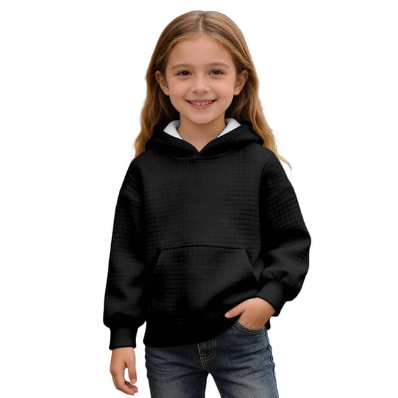 Kids Hooded Sweatshirt with Drawstring Soft Gym Hoodie for Girls Boys Unisex Long Sleeve Pullover Solid Casual Top Black 3 Years-4 Years