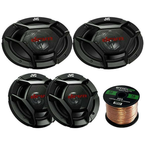 car speaker bundle combo: 2x jvc dr620 6.5" 2-way 600 watt and 2x dr6940 6x9" inch 1100-watt 4-way dr-series audio coaxial upgrade speakers   enrock 50 foot 16 gauge speaker wire
