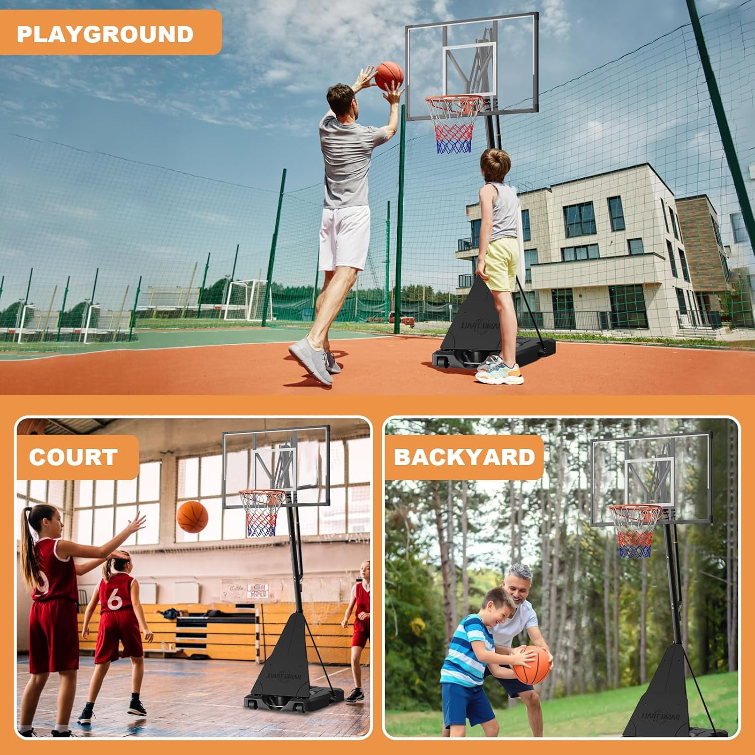 Basketball Hoop Outdoor Portable, 5-10ft Quickly Adjustable Basketball Goal System with 44 Inch PC Shatterproof Backboard & Wheels for Court/Backyard/Driveway