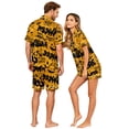 thumbnail image 4 of IYYVV Halloween Satin Matching Pajamas For Couples Short Sleeve Button Down Silk Pjs Goth Blood Rose Sleepwear 2 Pcs Loungewear Yellow L, 4 of 5