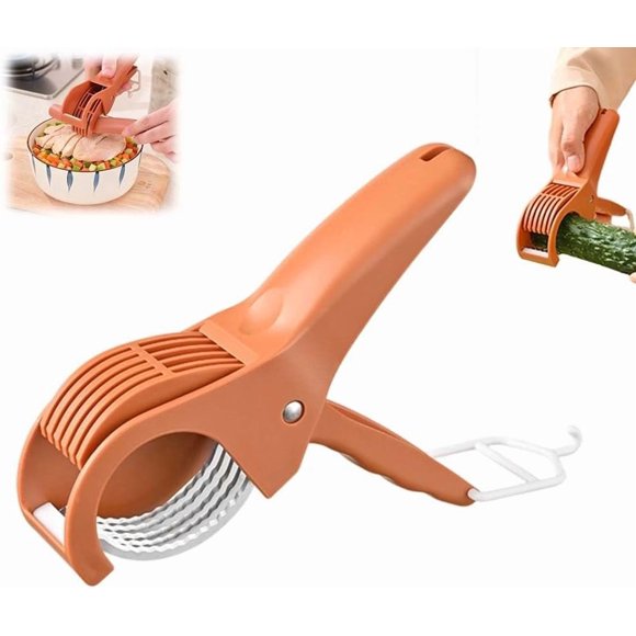 Banana Slicer cutter, New Kitchen Tools and Gadgets - Fruit Slicer for Banana Sausages, Food Manual Slicers for Bananas Sausages, Cucumbers, Grape, Strawberry,Chili Pepper (1, ORANGE)