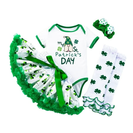 

ZMHEGW Baby Girls Boys Print St. Patric.k s Day Short Sleeve Romper Bodysuit Headbands Skirts Socks Set Clothes