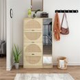 thumbnail image 7 of Wood Shoe Cabinet, Natural Rattan Shoe Storage Cabinet with 4 Tier Flip Drawers and Glass Mirror, 7 of 7