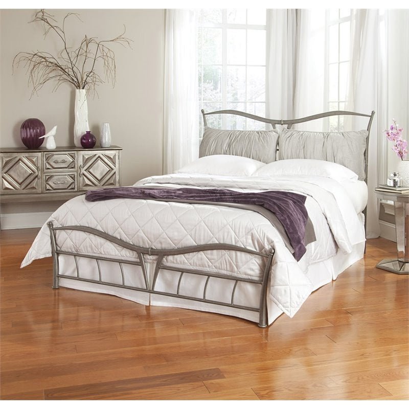 Pemberly Row Queen Metal Bed in Silver 