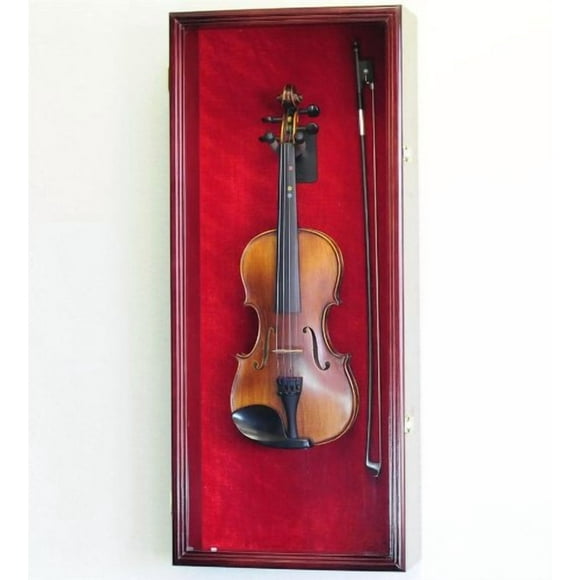 Violin Display Case Cabinet Wall Rack w/UV Protection- Lockable, Cherry