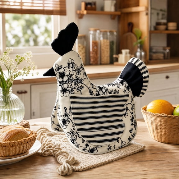 MORESEC Kitchen Gadgets Handmade Hen Shaped Oven Mitt Pot Holder Set Quilted Heat Resistant Washable for Kitchen Cooking Baking
