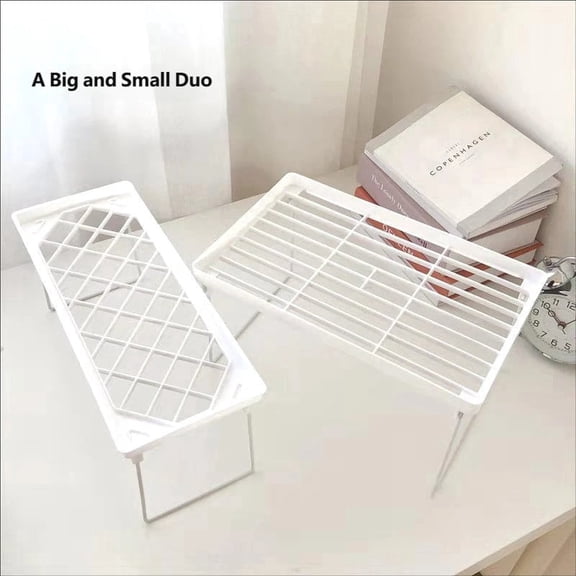 2 Pack Stackable Shelf Organizer, Large and Small Cabinet Storage Rack, Kitchen Counter and Pantry Space Saver for Dishes, Cups and Food Storage