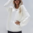 thumbnail image 3 of Suéter de punto Cuello redondo Bolsillo de color puro Pullover Suéter casual de manga larga para mujer Blanco L, 3 of 6