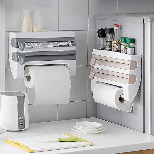 Triple Paper Dispenser Organiser Kitchen Roll Aluminium Foil Cling Film Holder Storage Manager 