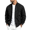 thumbnail image 3 of Men's Faux Suede Bomber Jacket Full Zip Ribbed Collar Side Pockets Casual Fall Outerwear, 3 of 8