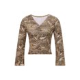 thumbnail image 6 of hirigin Women's Vintage T-shirt, Adults Cashew Nut Print Flare Sleeve V-neck Pullover (Khaki), 6 of 9
