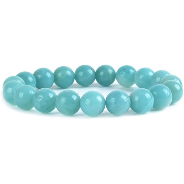 Angelstones Bracelet Extensible Unisexe en Perles Rondes de 10 mm avec Pierre Précieuse d'Amazonite Bleue Naturelle 7 Pouces