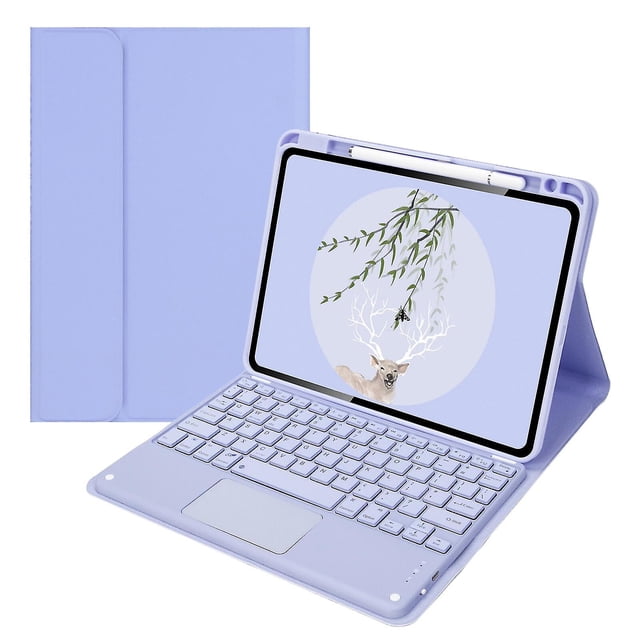 Funda con teclado Touchpad para Ipad Pro 112021/2020, teclado inalámbrico Bluetooth desmontable morado con panel táctil, silicona inteligente.