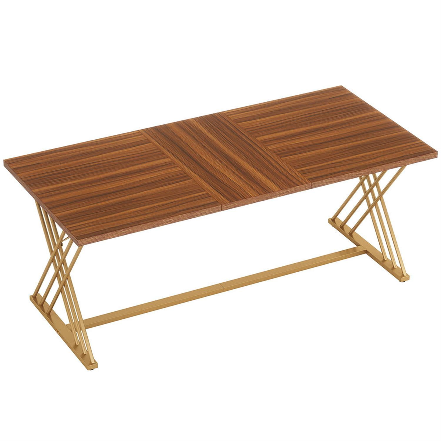 Demi Bonn 63" Executive Computer Desk with Metal Frame, Modern Duty Study Writing Gaming Table for Home Office, Brown