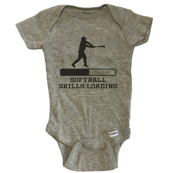 Softball Skills Loading Funny Sports Humor Baby Bodysuit - Grey