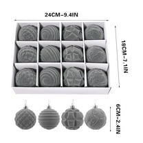 Flocking Christmas Tree Pendants, 12pcs Boxed Plastic Painted Velvet Ornaments, Festive Holiday Christmas Tree Decorations for Home Party, 9.4*7.1in/18*14cm, Grey,12Pcs