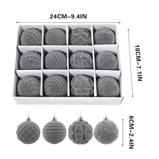 Fiudx Adornos Navideños Flocados, 12 Bolas de Terciopelo para Árbol, Fáciles de Colgar, Decoración Navideña Vintage, Decoración Multiusos, para Sala de Estar, Dormitorio y Chimenea, 6 Cm