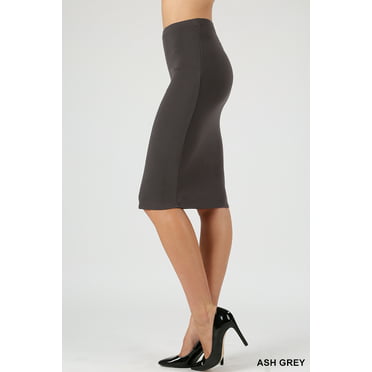 Women's Pencil Skirts Stretch Elastic Waist High Waisted Knee Length ...