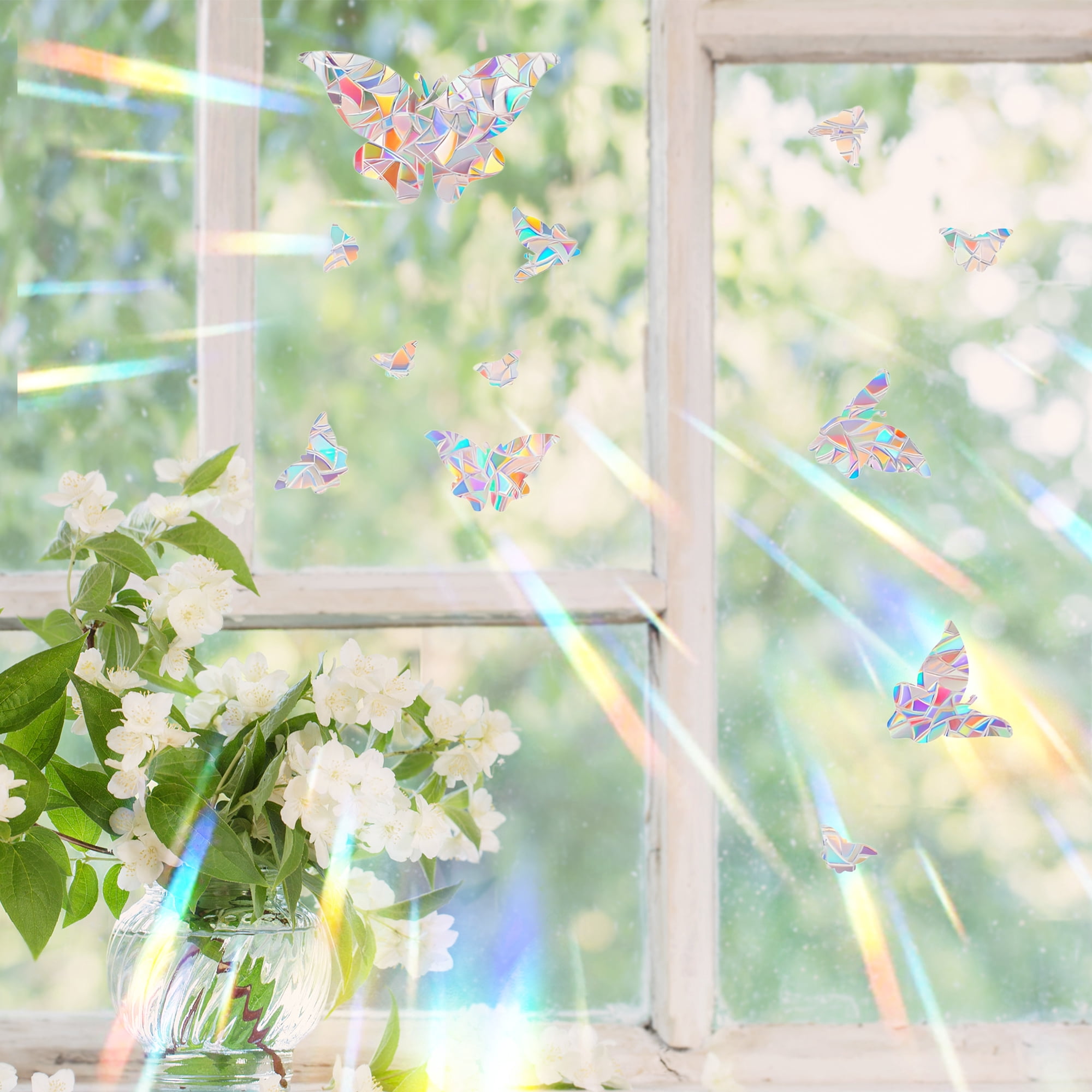 Unique Bargains Non-Adhesive Reusable Rainbow Window Stickers Light Blue Butterfly