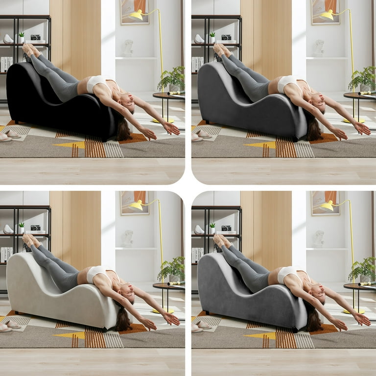 ijuicy Modern Velvet Yoga Chair for Adults Chaise Lounge Chair for Yoga Curved Yoga Chaise Lounge Indoor Black