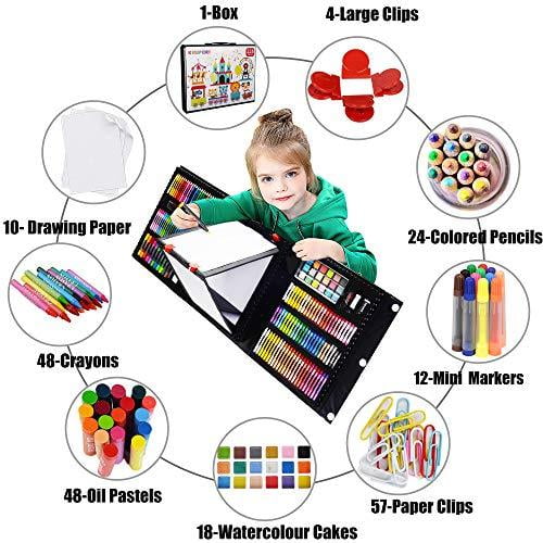 Pink KINSPORY Painting Colouring Set & Art Craft Drawing Kit 208 PCS Art Set with Double-Side Easel School Art Supplies Case Gift for Budding Artists Girls Boys Kids Teens 