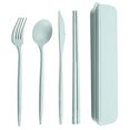 thumbnail image 1 of YOPTOP 4Pcs/Set Reusable Portable Plastic Cutlery Set with Storage Box Students Spoon Fork Cutter Chopsticks Tableware Set for Outdoor Travel,Green, 1 of 8