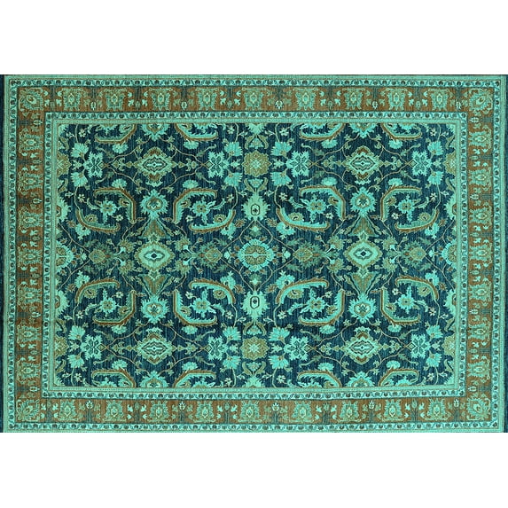 Ahgly Company Machine Washable Indoor Rectangle Oriental Turquoise Blue Industrial Area Rugs, 6' x 9'