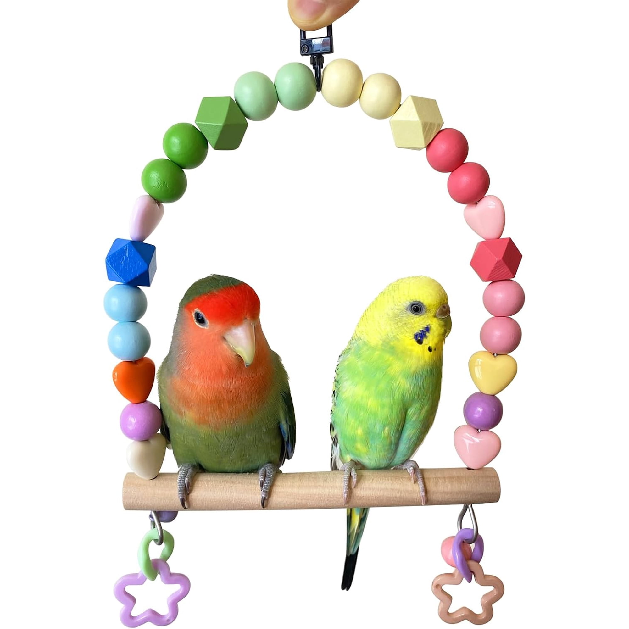 Wooden Bird Swing for Cockatiels Parrot Perch Hanging Toys Parakeets Birdcage Stands Cage Playground Play Gyms Accessories Colorful Bead Bell Climbing Toy for Lovebirds Conures Budgies
