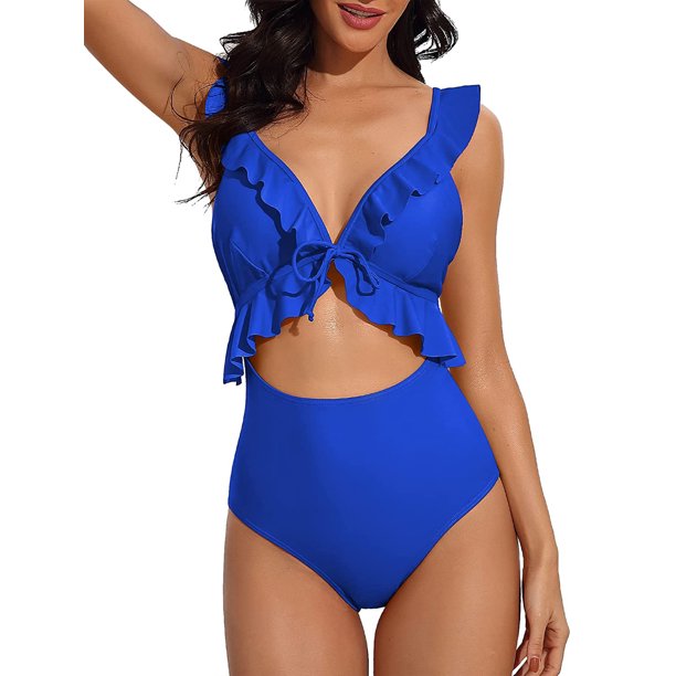 Charmo Women's Ruffle One Piece Swimsuit Strappy Bathing Suits Ladies