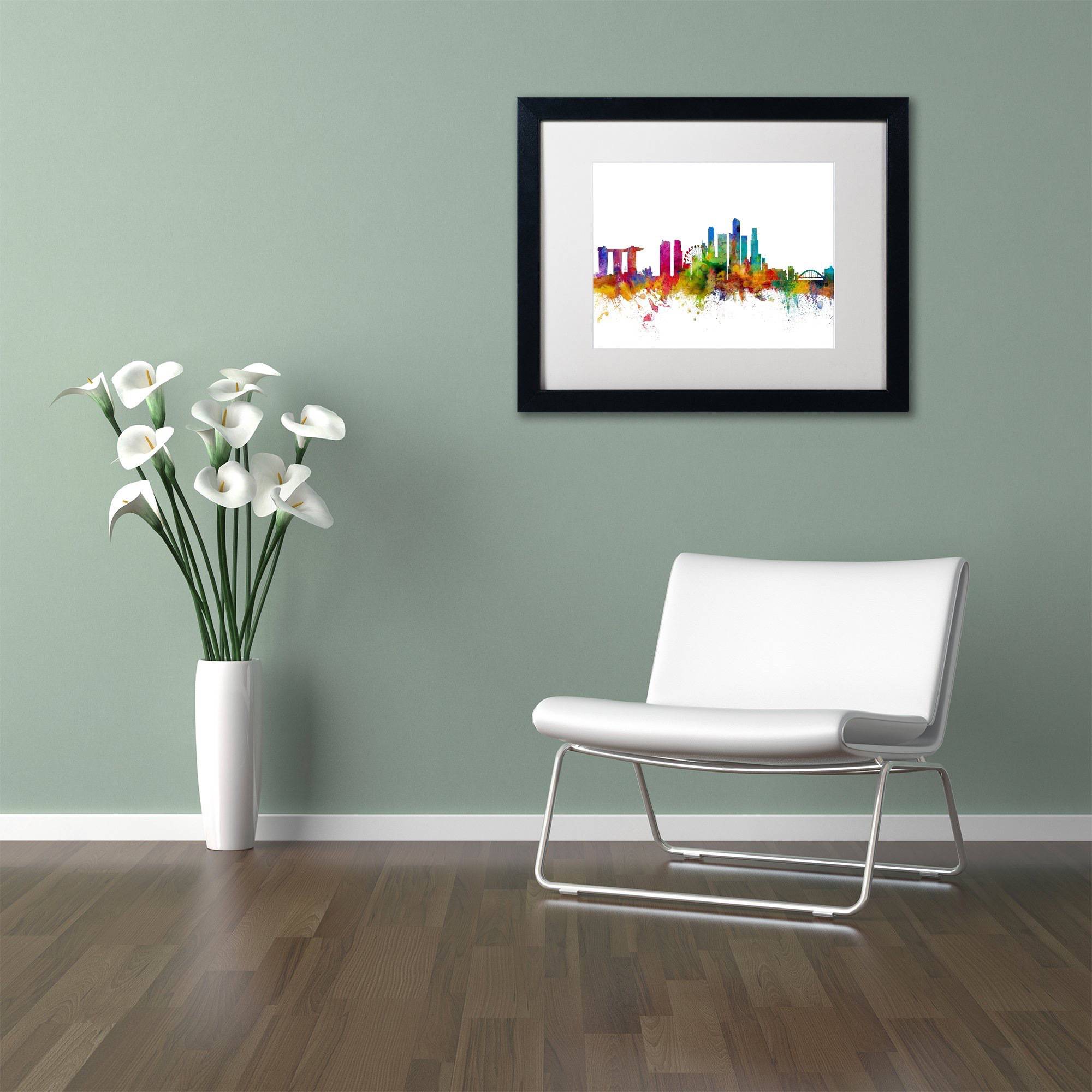 Trademark Fine Art "Singapore Skyline II" Canvas Art by Michael Tompsett White Matte, Black Frame