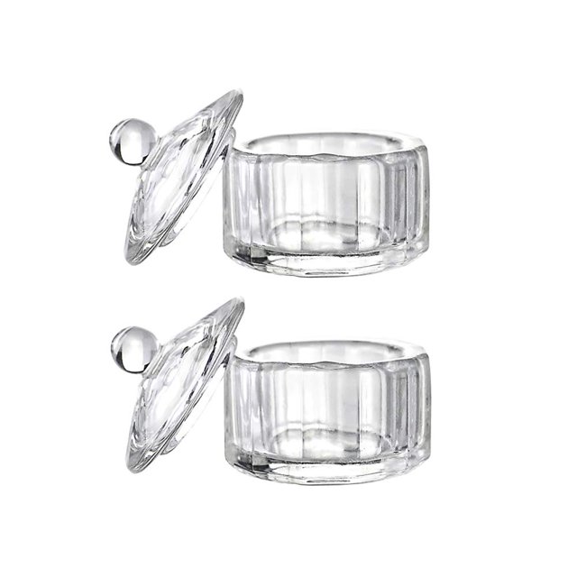 Uuyyeo 2 Piezas Claro Nail Art Acrílico Líquido Polvo Dappen Plato Tazón Vidrio Tazas Cristalería Herramientas Con Tapa A