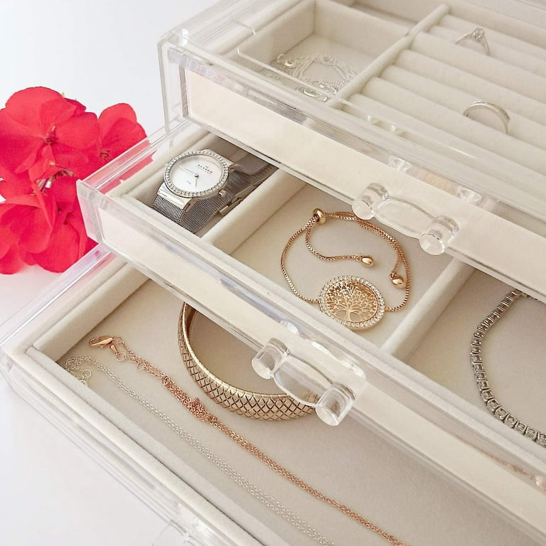 Madaory Acrylic Jewelry Box for Women Clear Jewelry Organizer Turquoise