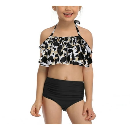 

Women Kids Family Matching Swimsuit Print Ruffled High Waist Split Bathing Suits Bikini Beach Dress Up