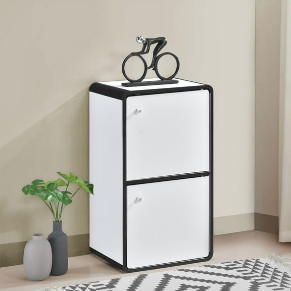 Kings Brand Furniture Dothan Wood 2-Cubed Closed Bookcase - Storage Shelf Organizer Bookshelf, White
