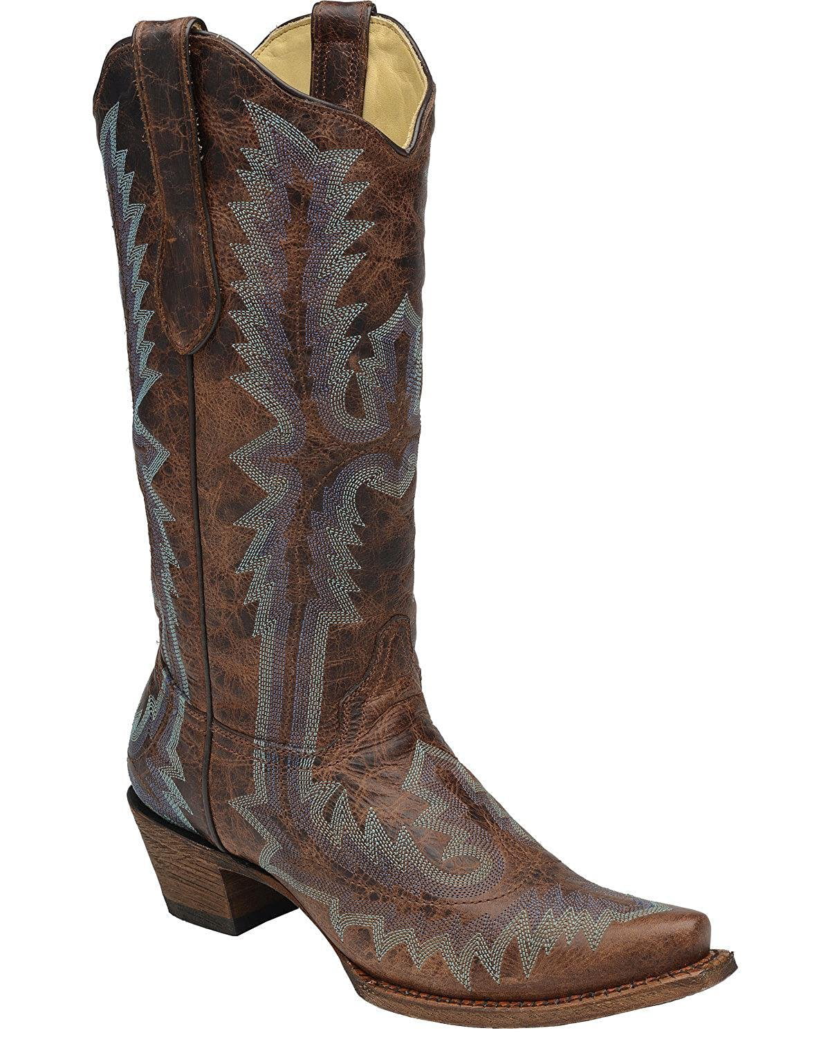 CORRAL Womens Floral Full Stitch Snip Toe Cowgirl Boots G1122