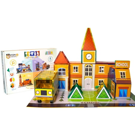 Tytan Cityscape Magnetic Tiles Building Kit - STEM Certified with 4 Themes in 1: School House, Fire Station, Police Station & Hospital