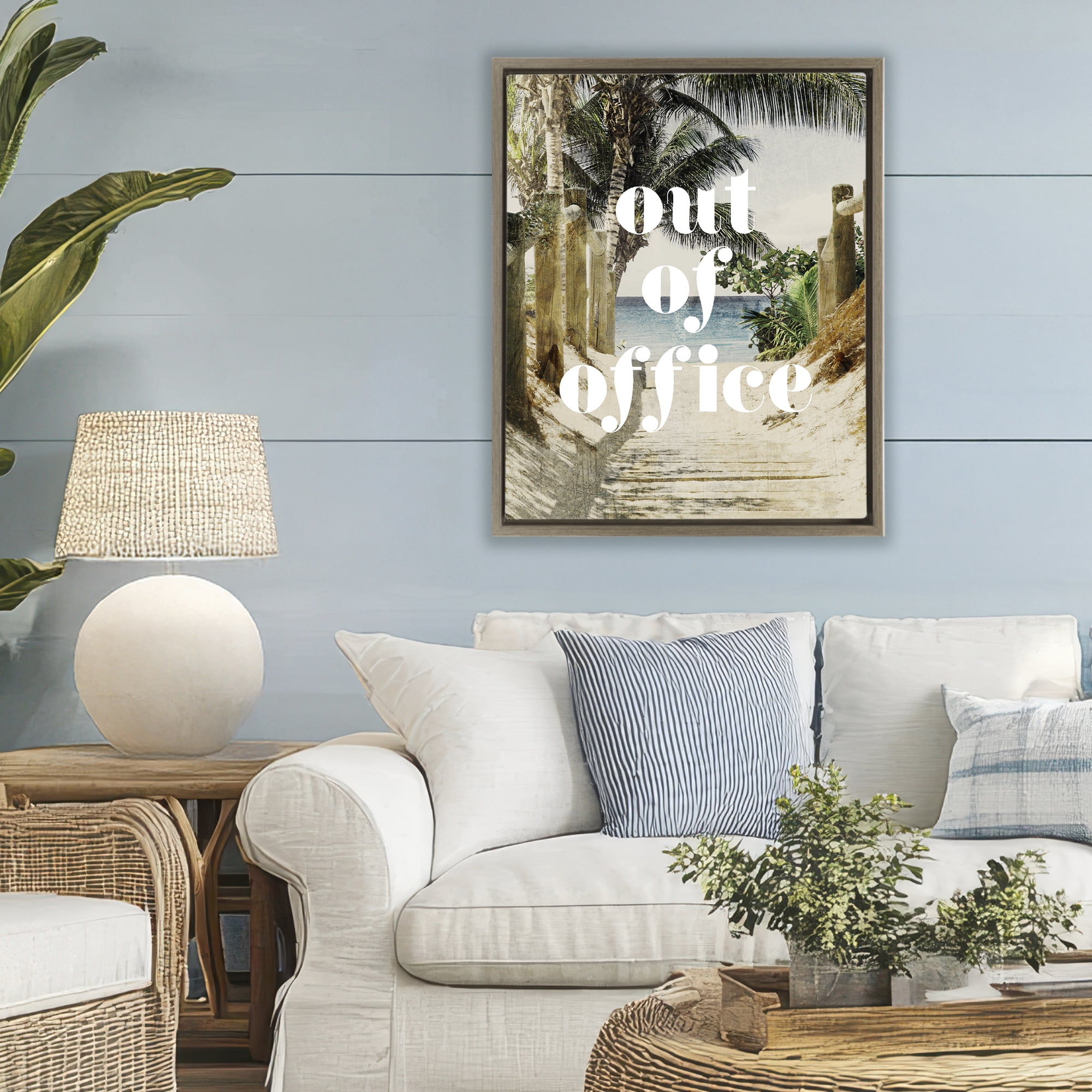 Out of Office Beach Path Brown Framed Floater Canvas Wall Art, design by Lil' Rue