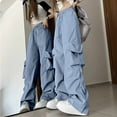 Wide Leg Cargo Pants Women Drawstring High Elastic Waisted Parachute