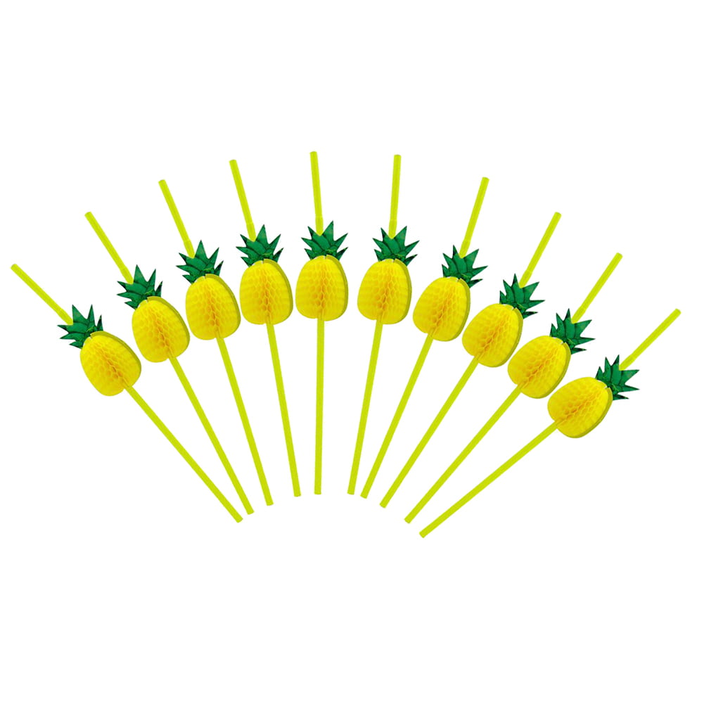 10pcs Disposable 3D Pineapple Straw Drinking Straw Sucker Party Decor Supply 