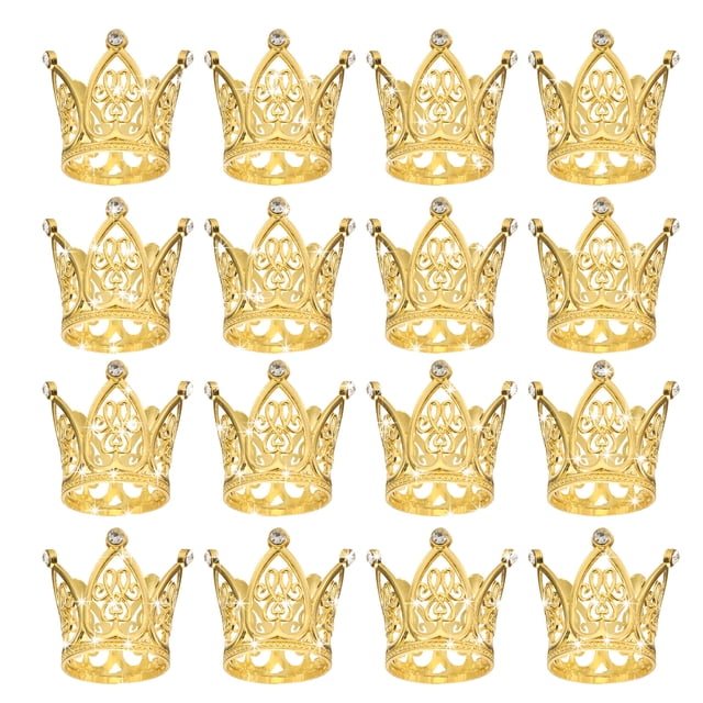 Uxcell 16Pcs Mini Toppers de Pastel en Forma de Corona, Corona de Corazón Pequeña de Aleación para Reina y Princesa, Pequeña Corona de Corazón Dorado