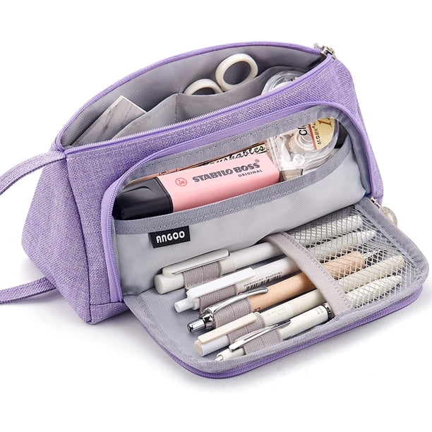 Estuche de gran capacidad para lápices, estuche grande para lápices, estuche de almacenamiento alto, organizador de oficina para estudiantes, adolescentes, niñas y adultos, color morado