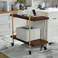 thumbnail image 2 of Martha Stewart Liam 2 Tier Mobile Printer Cart, Polished Brass Frame, Walnut, 2 of 13