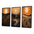 thumbnail image 3 of Designart "Retro Mountain Meadows Golden Sunset III" Meadow Framed Wall Art Set Of 3 - Orange Traditional Frame Gallery Set For Office Decor, 3 of 6